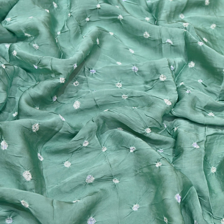 Greyish Teal color Bemberg Satin Digital Bandhani Print Designer Fabric GT0001-8