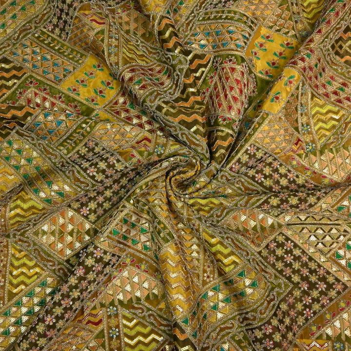 Beautiful Designer Crepe Position Prints, Zari & Sequin Embroidery Fabrics