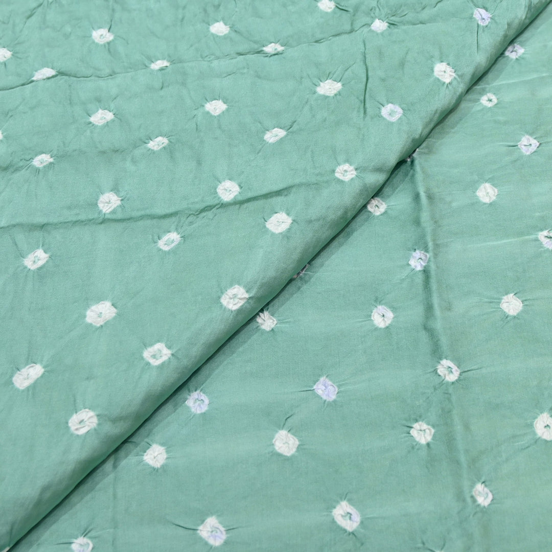 Greyish Teal color Bemberg Satin Digital Bandhani Print Designer Fabric GT0001-8