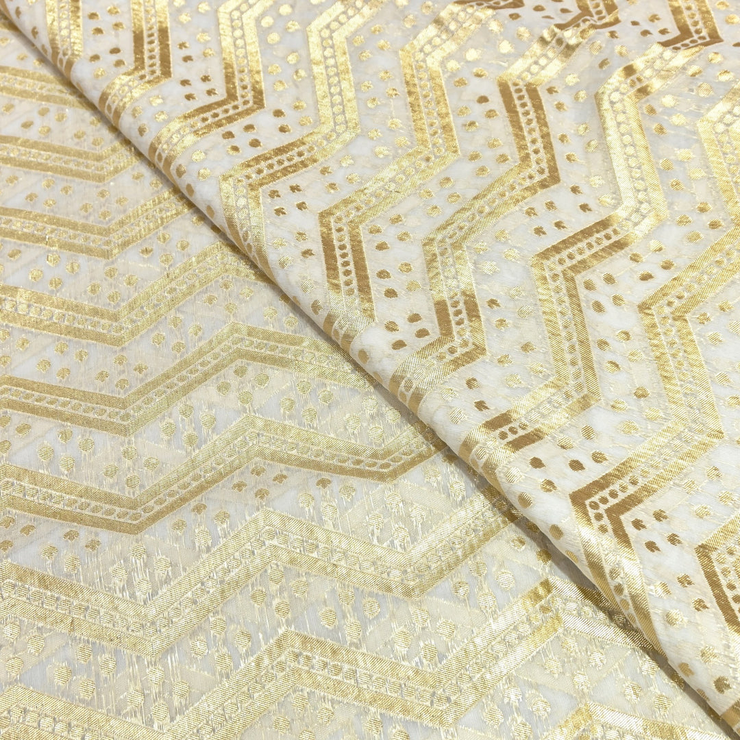 Banarasi Chanderi Gold Mat Zari Fabric – Premium Designer Ethnic Wear Fabric 000313-40
