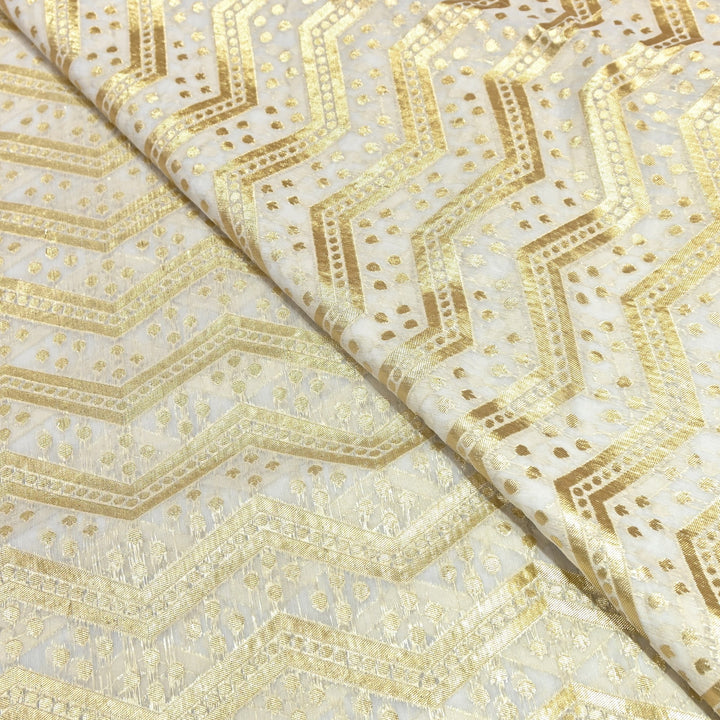 Banarasi Chanderi Gold Mat Zari Fabric – Premium Designer Ethnic Wear Fabric 000313-40
