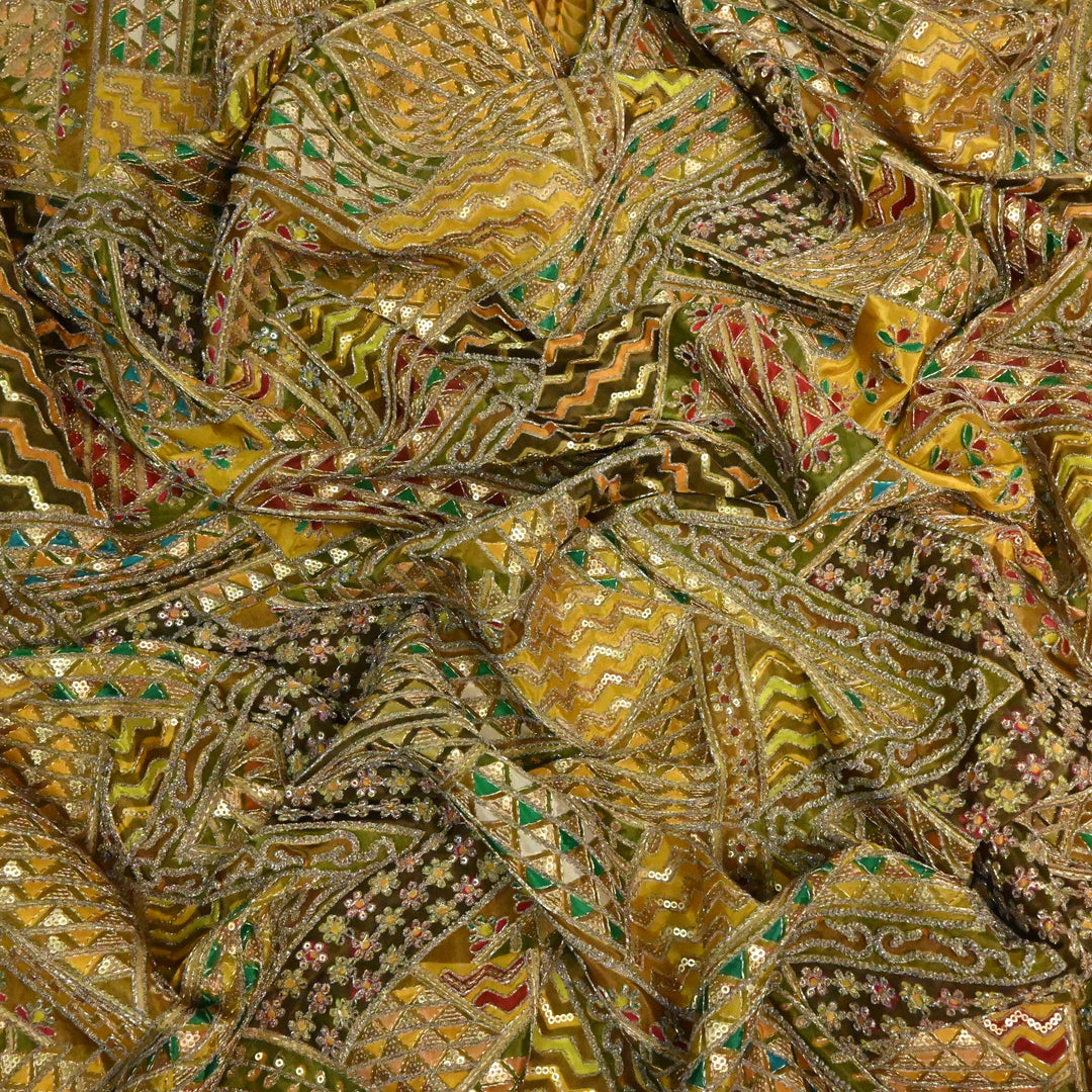 Beautiful Designer Crepe Position Prints, Zari & Sequin Embroidery Fabrics