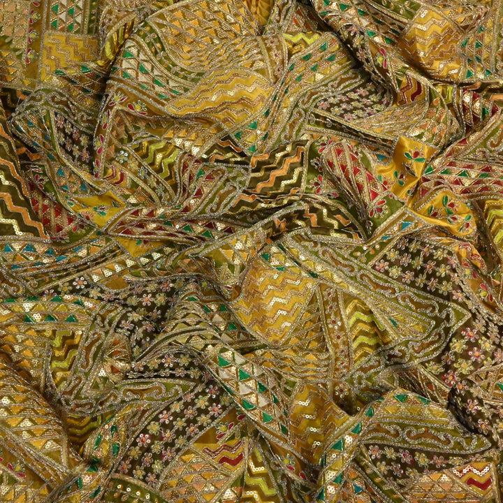 Beautiful Designer Crepe Position Prints, Zari & Sequin Embroidery Fabrics
