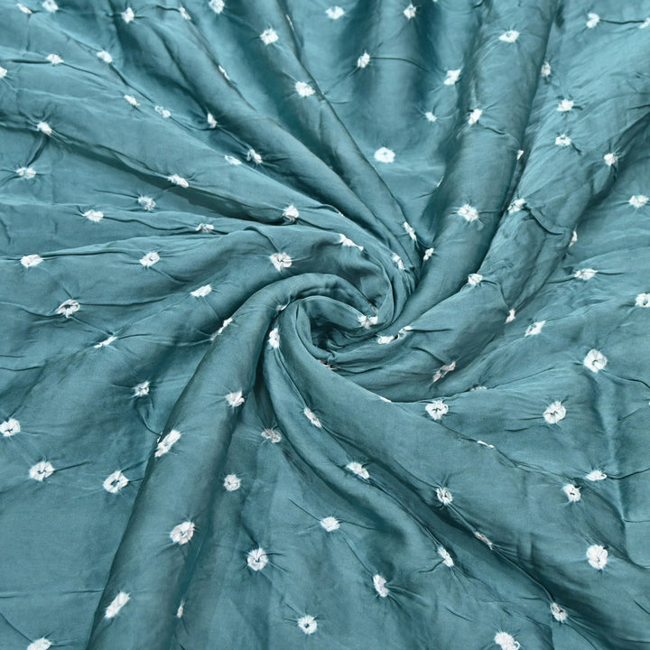 Sea Mist Teal color Bemberg Satin Digital Bandhani Print Designer Fabric GT0001-9