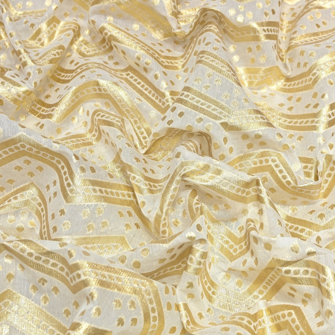 Banarasi Chanderi Gold Mat Zari Fabric – Premium Designer Ethnic Wear Fabric 000313-40