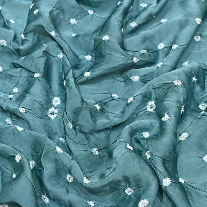Sea Mist Teal color Bemberg Satin Digital Bandhani Print Designer Fabric GT0001-9