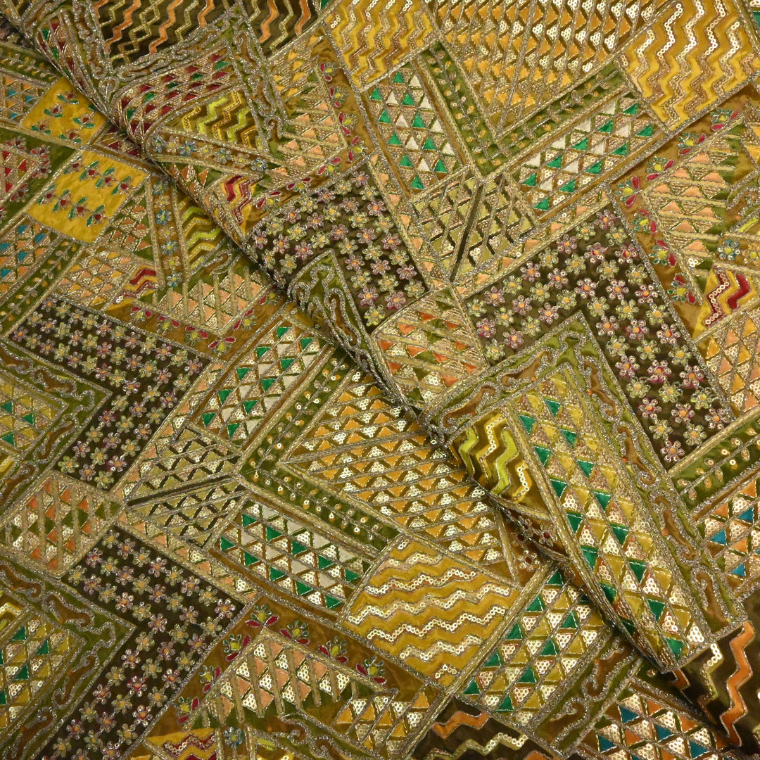 Beautiful Designer Crepe Position Prints, Zari & Sequin Embroidery Fabrics