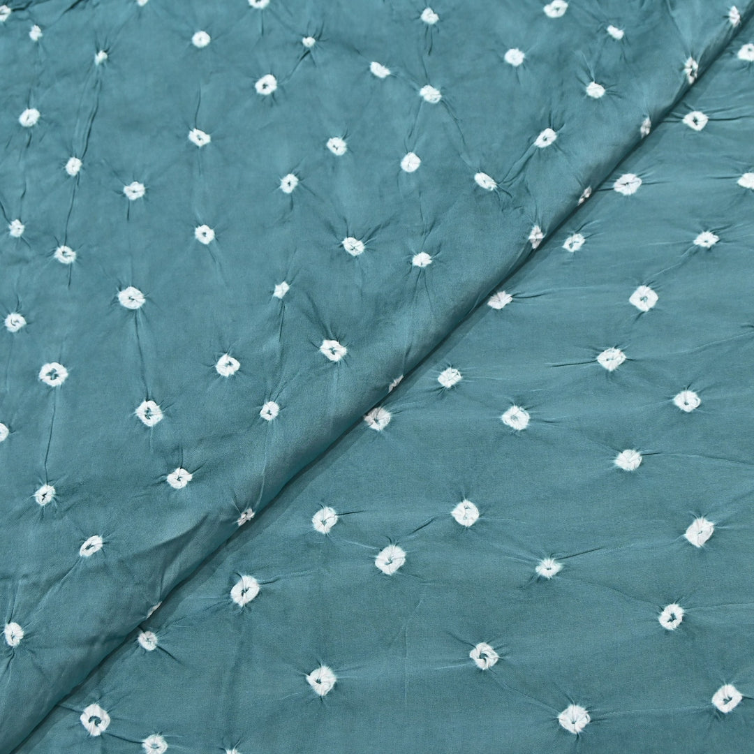 Sea Mist Teal color Bemberg Satin Digital Bandhani Print Designer Fabric GT0001-9