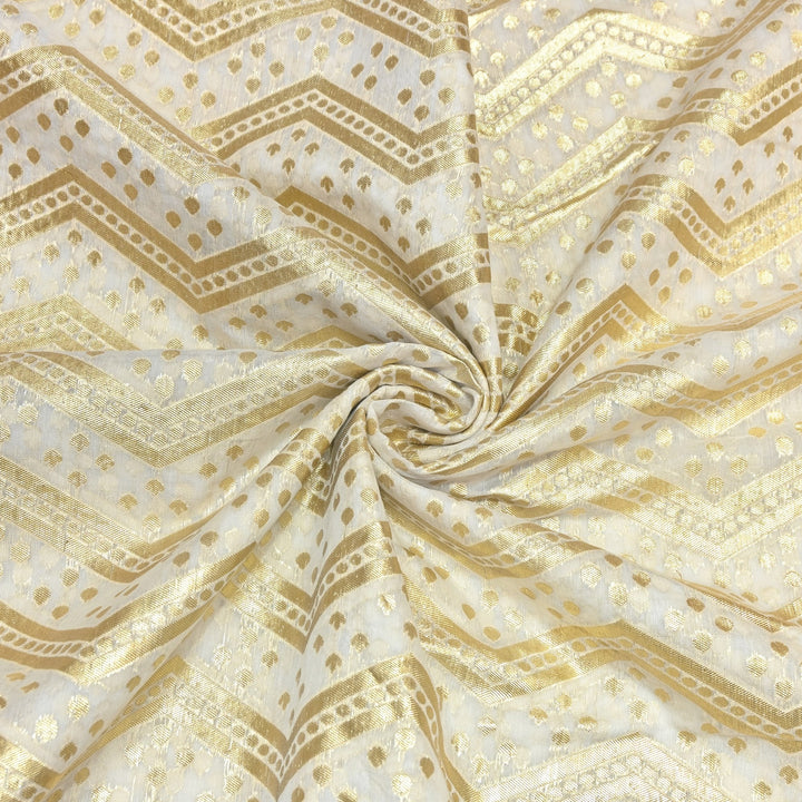 Banarasi Chanderi Gold Mat Zari Fabric – Premium Designer Ethnic Wear Fabric 000313-40