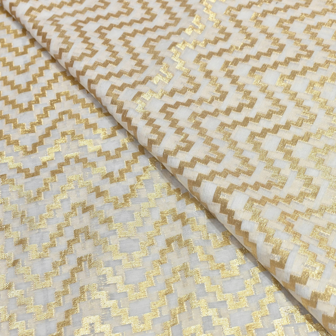 Banarasi Chanderi Gold Mat Zari Fabric – Premium Designer Ethnic Wear Fabric 000313-41