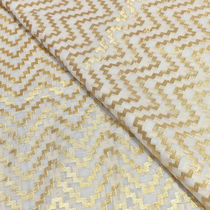 Banarasi Chanderi Gold Mat Zari Fabric – Premium Designer Ethnic Wear Fabric 000313-41