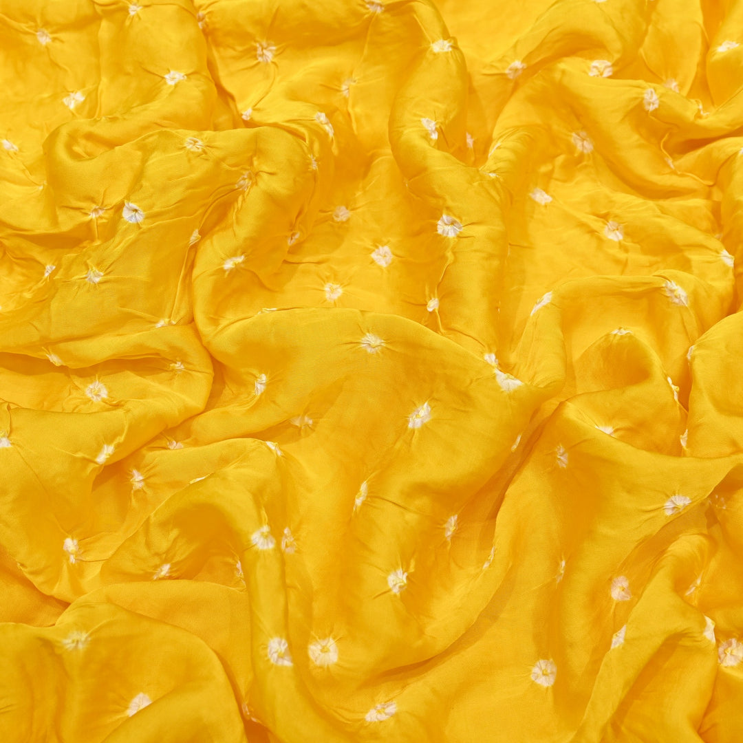 Lightning Yellow color Bemberg Satin Digital Bandhani Print Designer Fabric GT0001-10