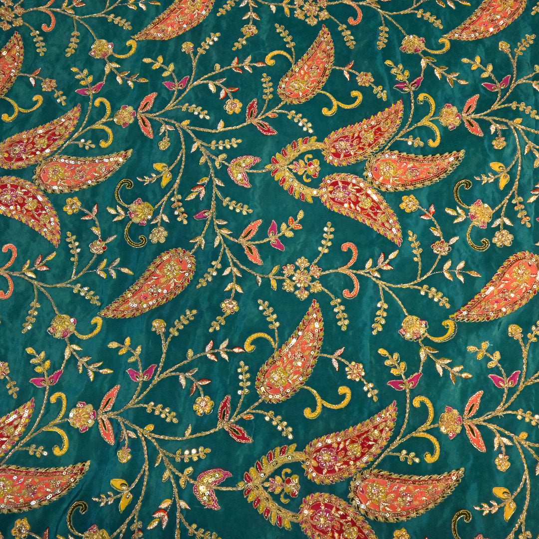 Crepe Position Prints, Zari & Sequins Embroidery Fabrics