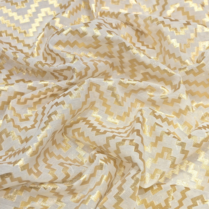 Banarasi Chanderi Gold Mat Zari Fabric – Premium Designer Ethnic Wear Fabric 000313-41
