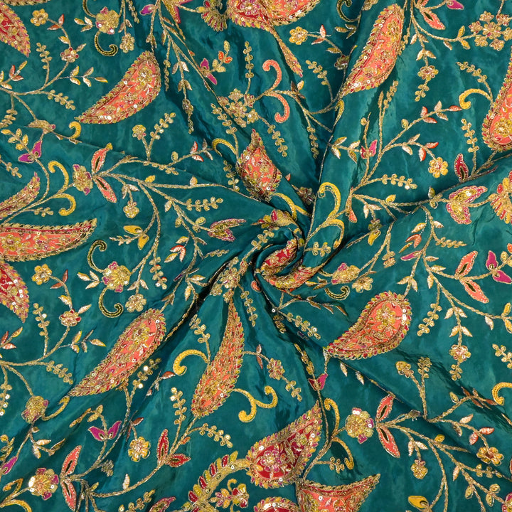 Crepe Position Prints, Zari & Sequins Embroidery Fabrics