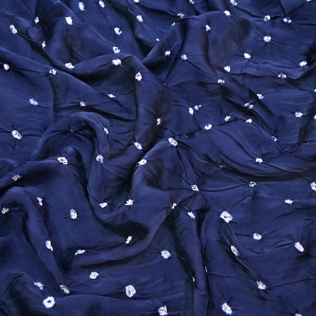 Navy Blue color Bemberg Satin Digital Bandhani Print Designer Fabric GT0001-11