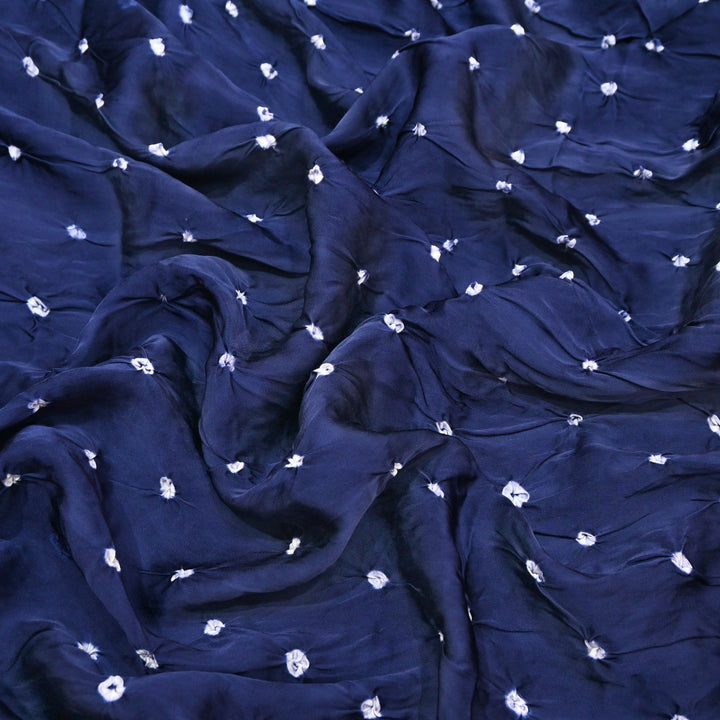 Navy Blue color Bemberg Satin Digital Bandhani Print Designer Fabric GT0001-11
