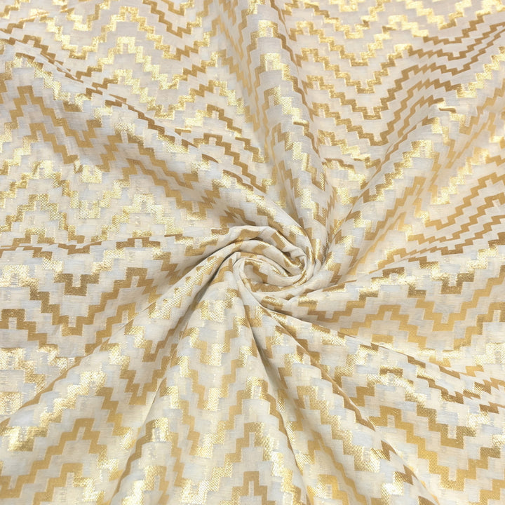 Banarasi Chanderi Gold Mat Zari Fabric – Premium Designer Ethnic Wear Fabric 000313-41