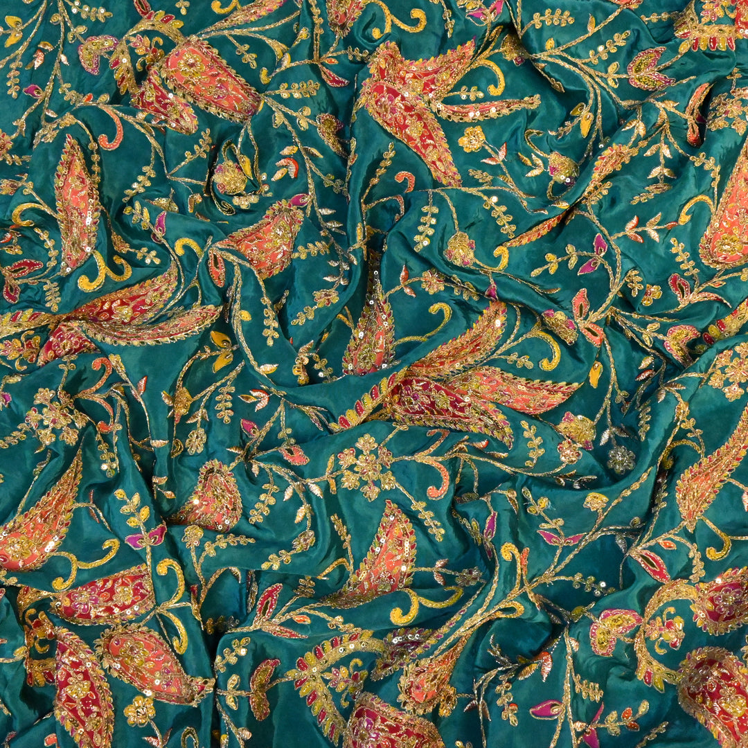 Crepe Position Prints, Zari & Sequins Embroidery Fabrics