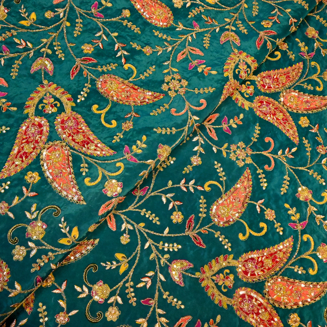 Crepe Position Prints, Zari & Sequins Embroidery Fabrics