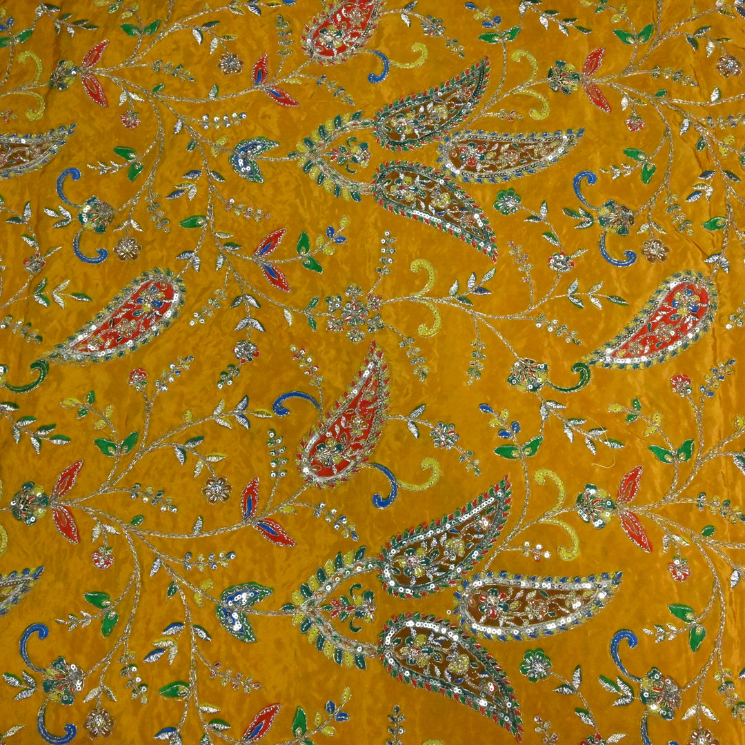 Crepe Position Prints, Zari & Sequins Embroidery Fabrics