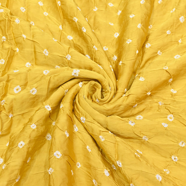 Bright Yellow Bemberg Satin Digital Bandhani Print Designer Fabric GT0001-13