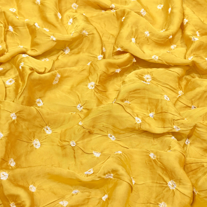 Bright Yellow Bemberg Satin Digital Bandhani Print Designer Fabric GT0001-13