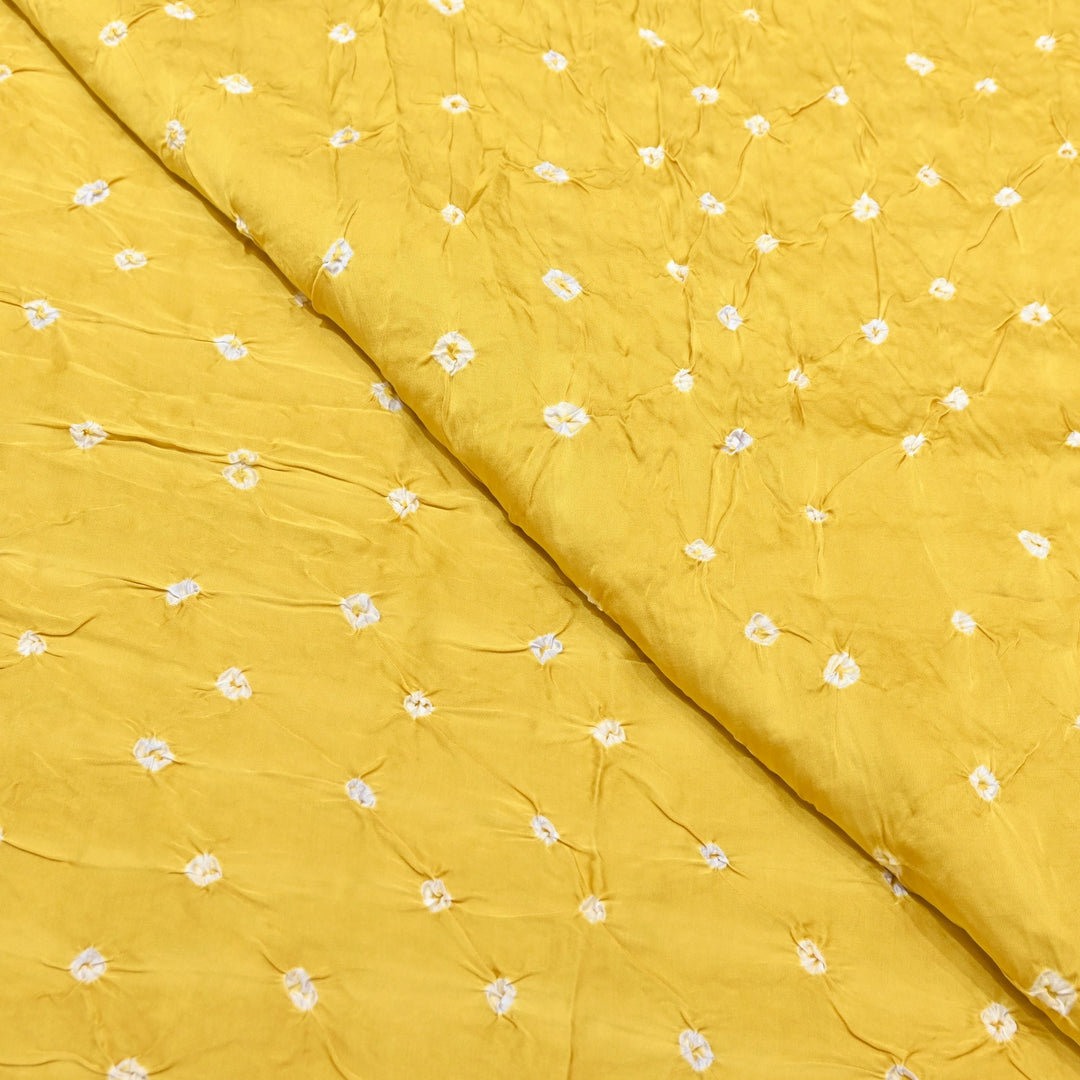 Bright Yellow Bemberg Satin Digital Bandhani Print Designer Fabric GT0001-13