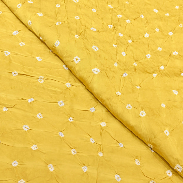 Bright Yellow Bemberg Satin Digital Bandhani Print Designer Fabric GT0001-13