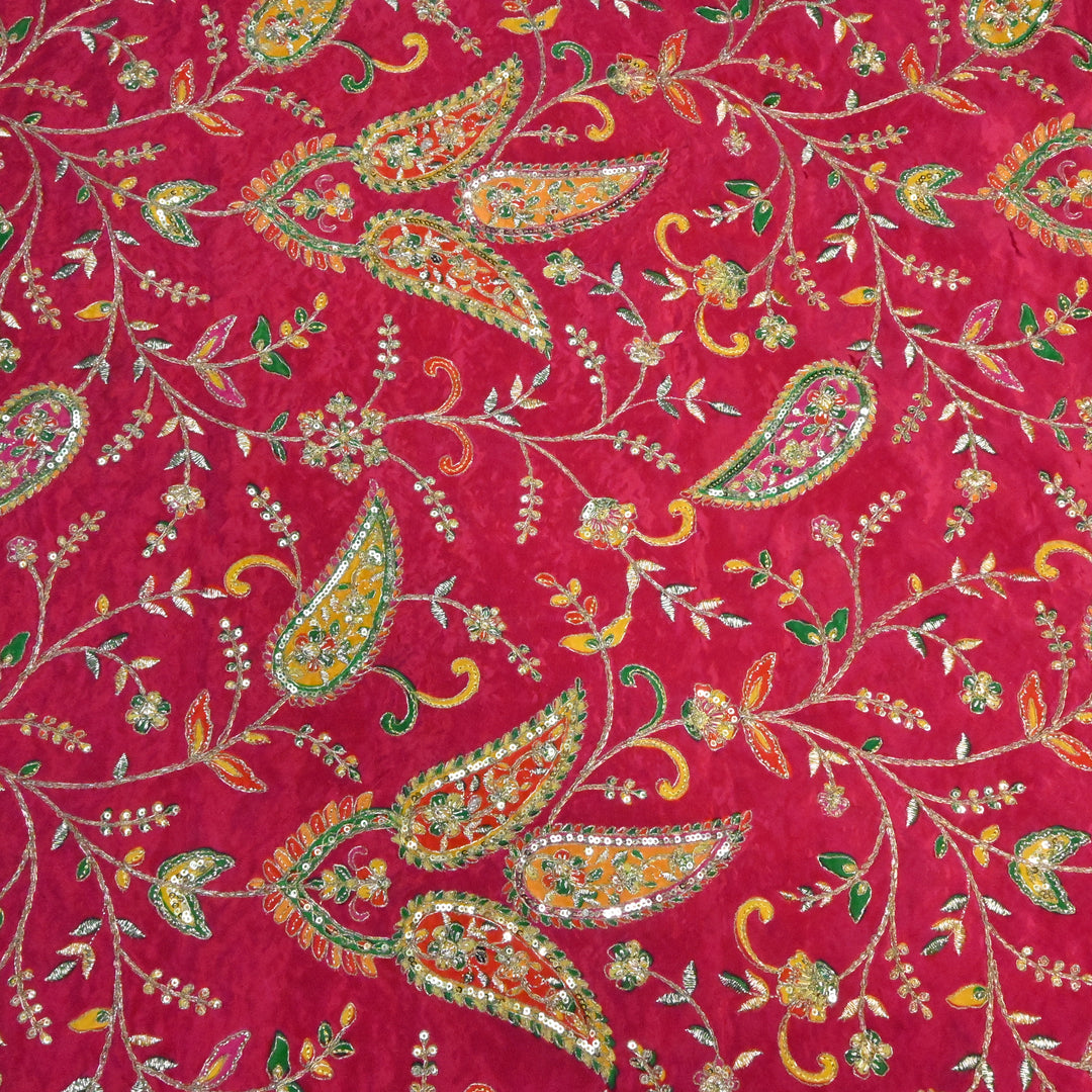 Crepe Position Prints, Zari & Sequins Embroidery Fabrics