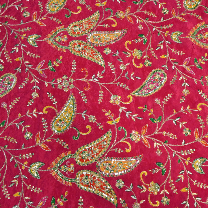 Crepe Position Prints, Zari & Sequins Embroidery Fabrics