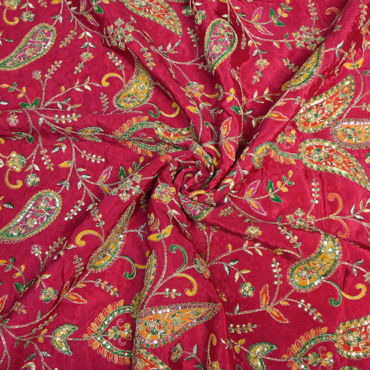 Crepe Position Prints, Zari & Sequins Embroidery Fabrics