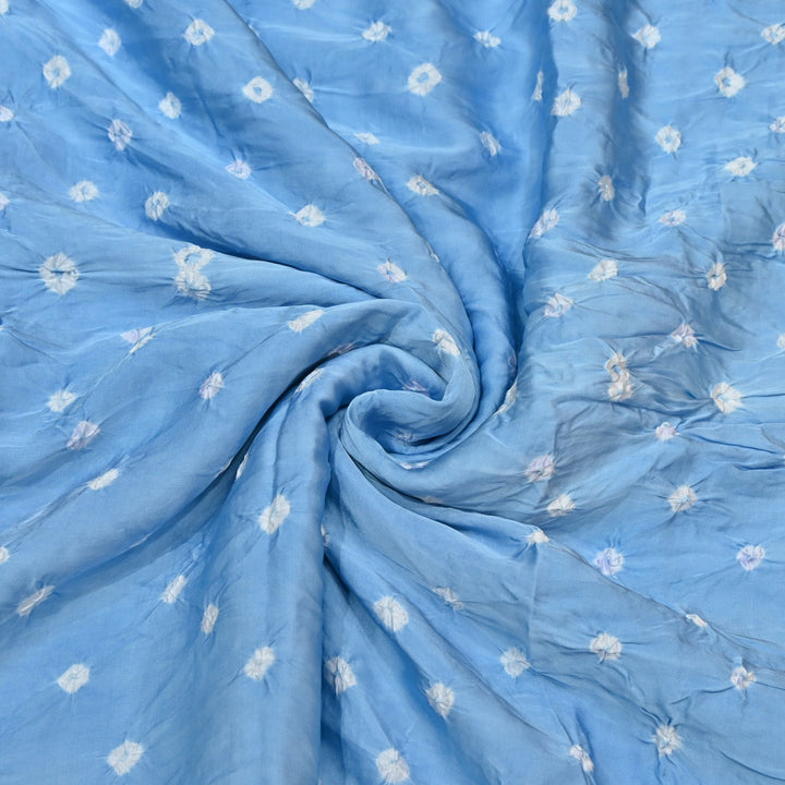 Sky Blue Color Bemberg Satin Digital Bandhani Print Designer Fabric GT0001-15