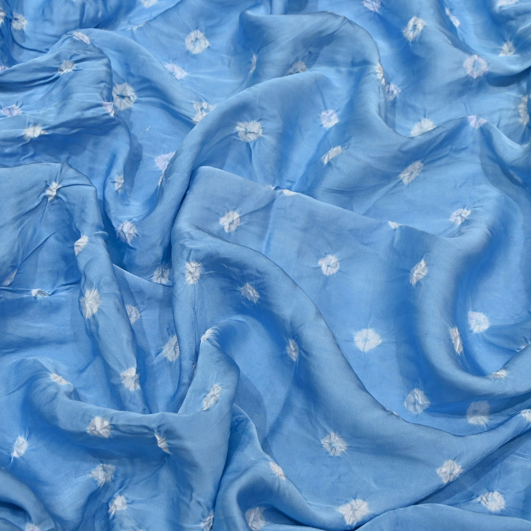 Sky Blue Color Bemberg Satin Digital Bandhani Print Designer Fabric GT0001-15
