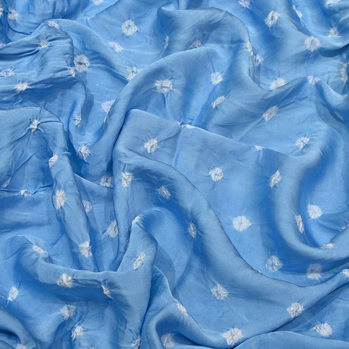 Sky Blue Color Bemberg Satin Digital Bandhani Print Designer Fabric GT0001-15