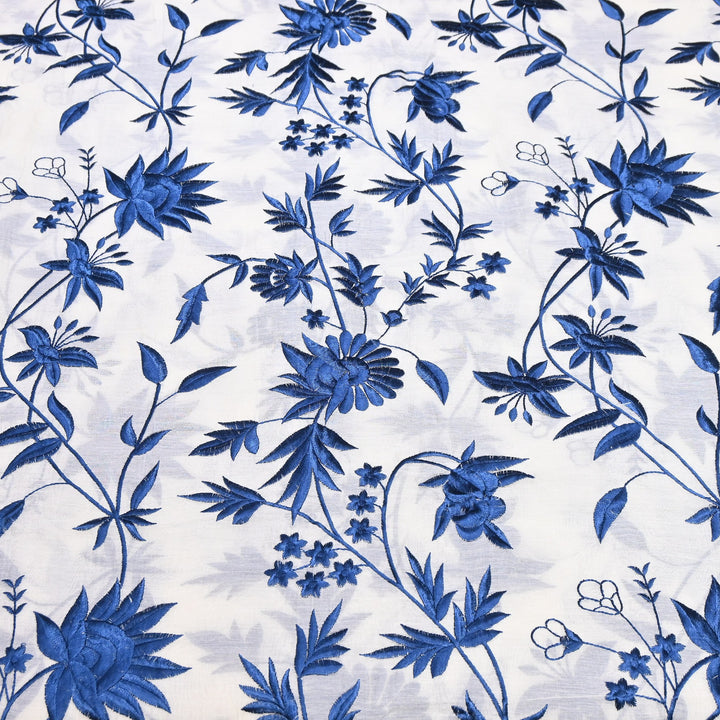Mul Chanderi Thread Embroidery Fabric|Soft Designer Embroidered Dress Material | 00RV99-01