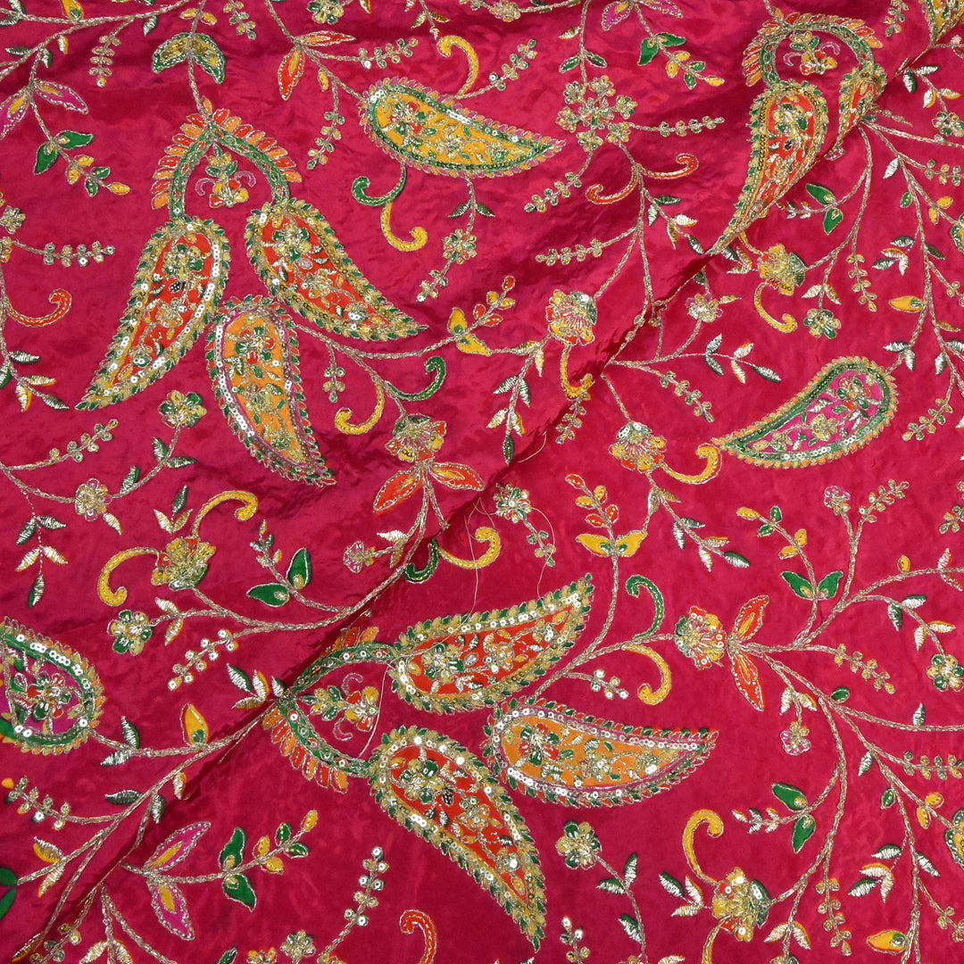 Crepe Position Prints, Zari & Sequins Embroidery Fabrics