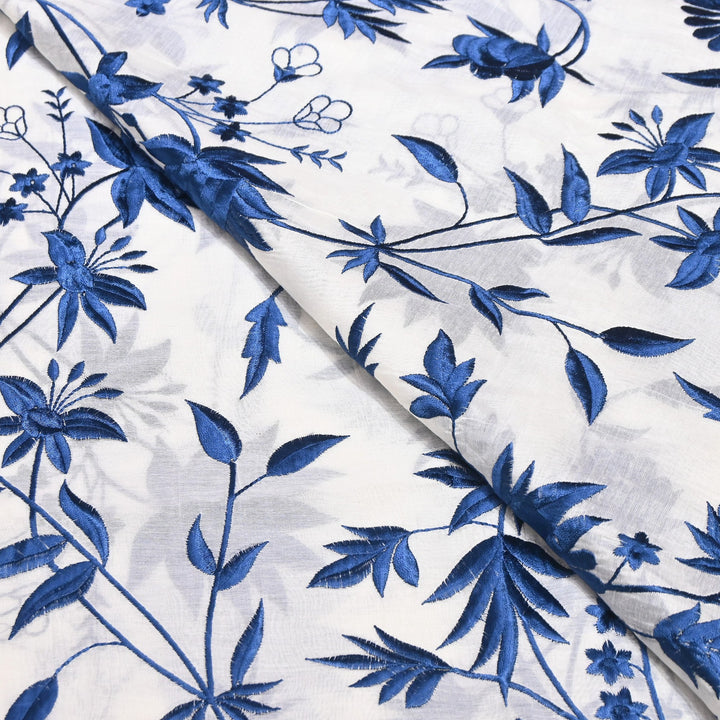 Mul Chanderi Thread Embroidery Fabric|Soft Designer Embroidered Dress Material | 00RV99-01