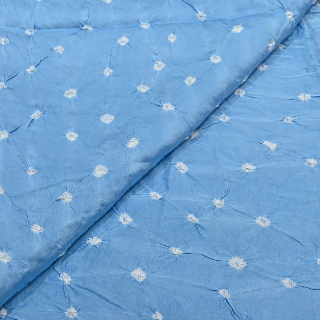 Sky Blue Color Bemberg Satin Digital Bandhani Print Designer Fabric GT0001-15