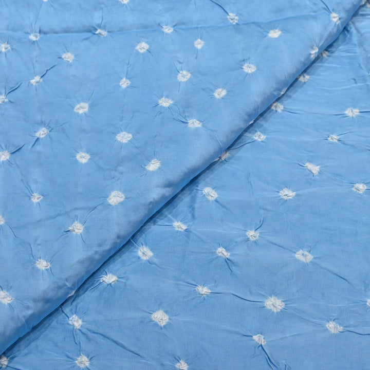 Sky Blue Color Bemberg Satin Digital Bandhani Print Designer Fabric GT0001-15