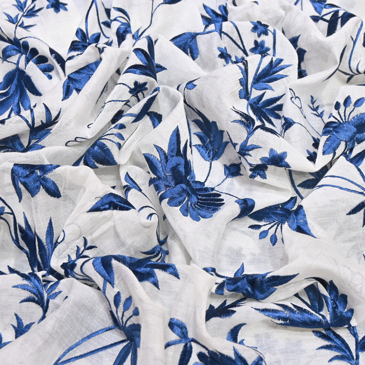 Mul Chanderi Thread Embroidery Fabric|Soft Designer Embroidered Dress Material | 00RV99-01