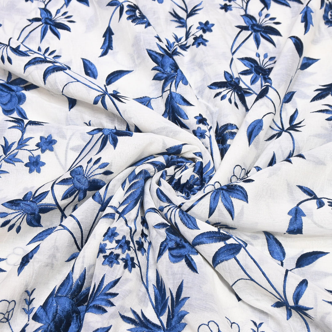 Mul Chanderi Thread Embroidery Fabric|Soft Designer Embroidered Dress Material | 00RV99-01