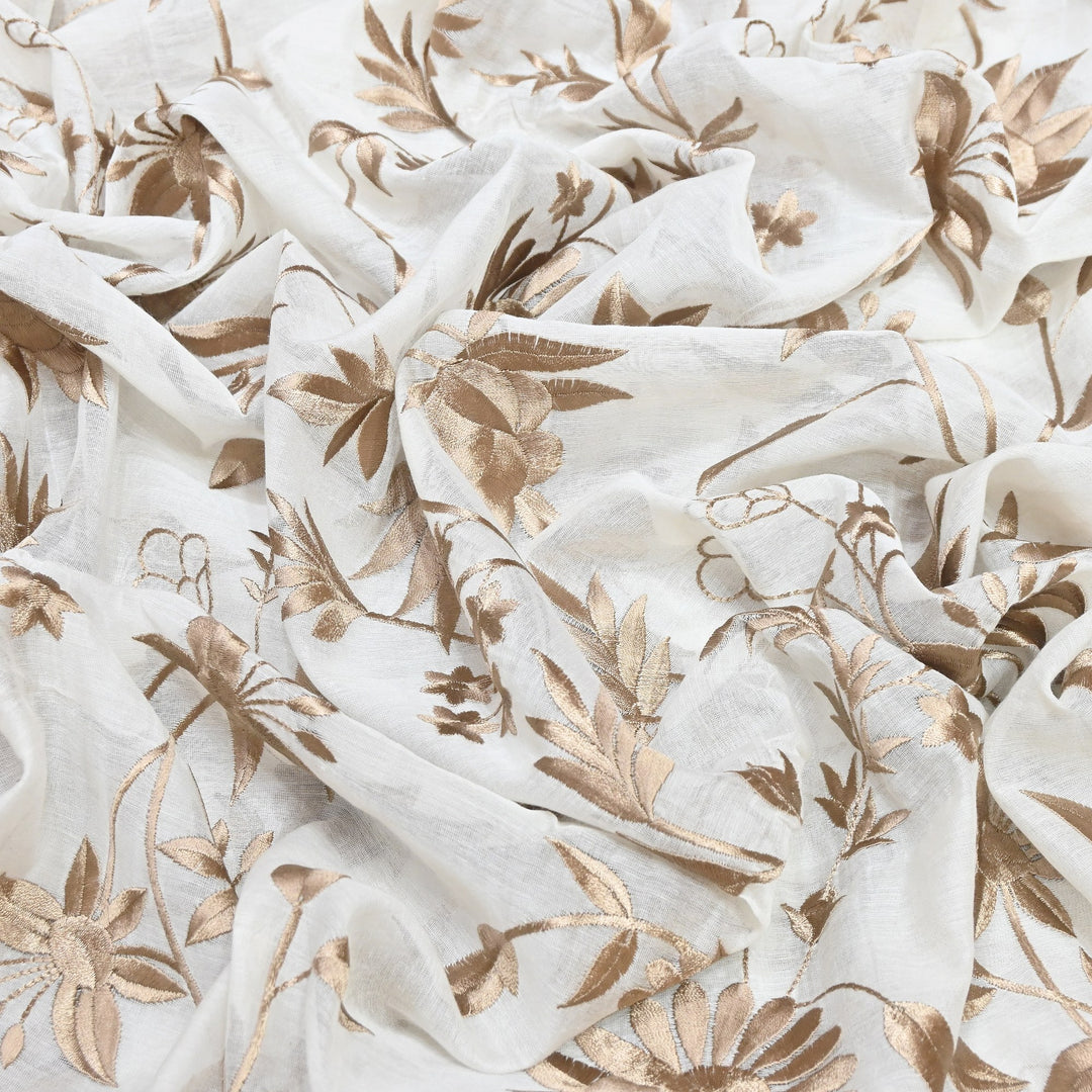 Mul Chanderi Thread Embroidery Fabric|Soft Designer Embroidered Dress Material | 00RV99-02
