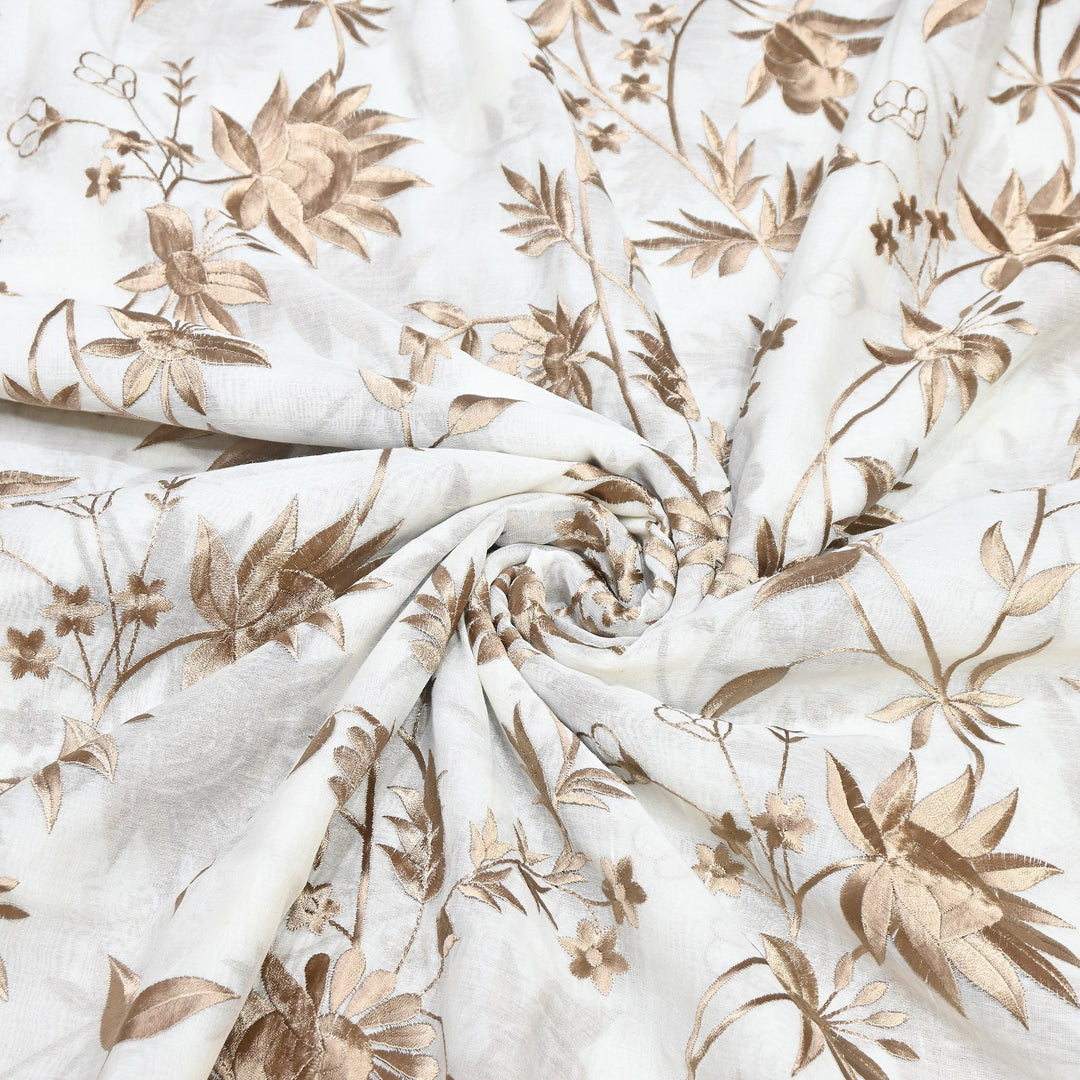 Mul Chanderi Thread Embroidery Fabric|Soft Designer Embroidered Dress Material | 00RV99-02