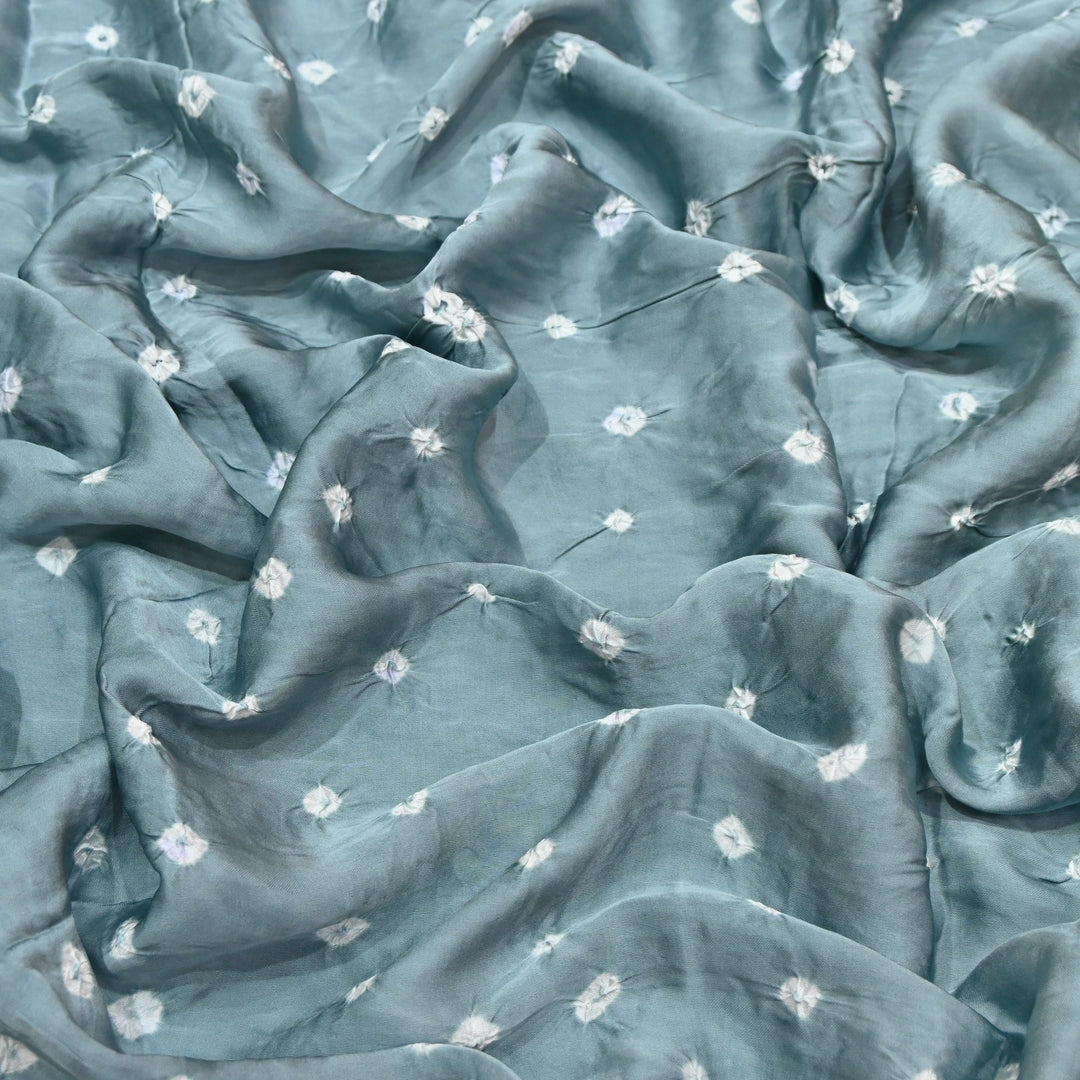 Steel Grey Color Bemberg Satin Digital Bandhani Print Designer Fabric GT0001-17