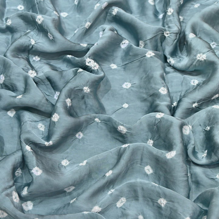 Steel Grey Color Bemberg Satin Digital Bandhani Print Designer Fabric GT0001-17