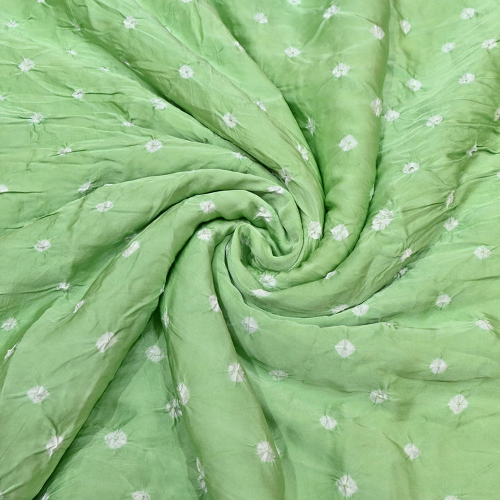 Frog Green Color Bemberg Satin Digital Bandhani Print Designer Fabric GT0001-18