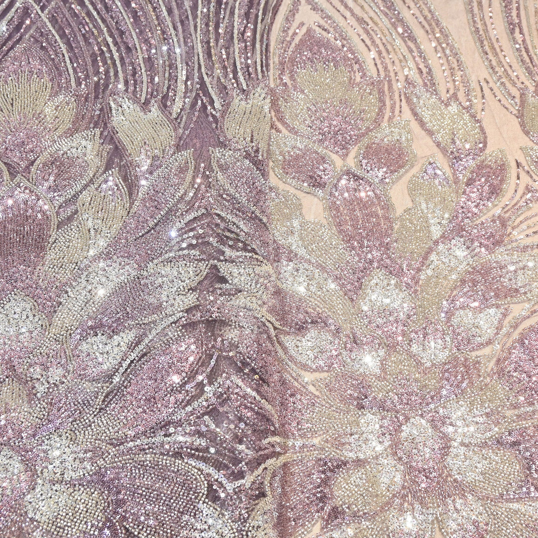 Imported Heavy Sequin & Bead Embroidery Fabric | AF6808-02