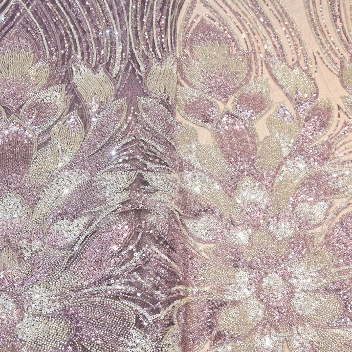 Imported Heavy Sequin & Bead Embroidery Fabric | AF6808-02