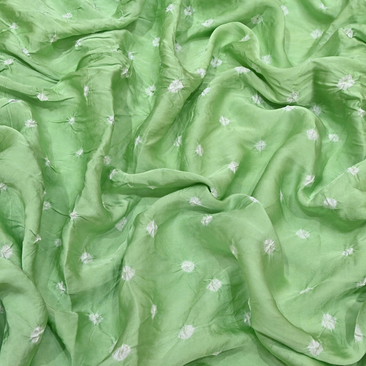 Frog Green Color Bemberg Satin Digital Bandhani Print Designer Fabric GT0001-18